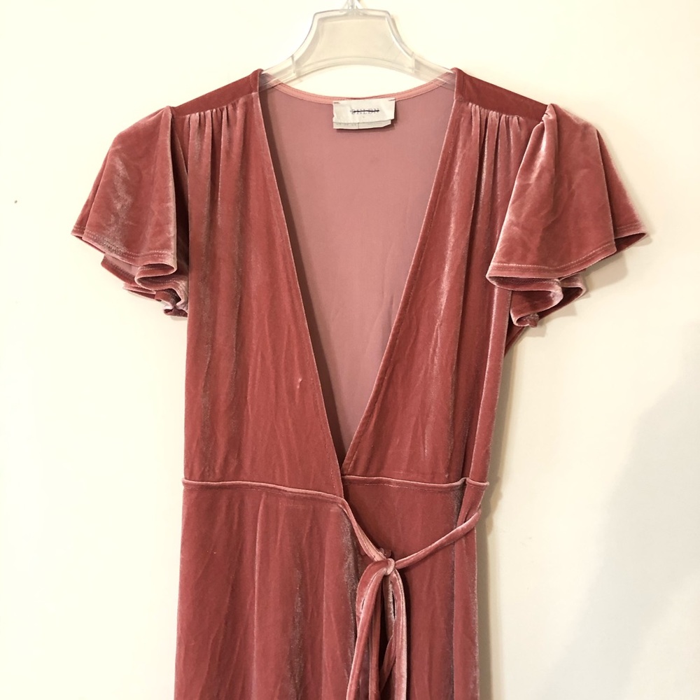 BHLDN Thrive Velvet Wrap Dress Dusty Rose Pink Sm - Picture 5 of 8